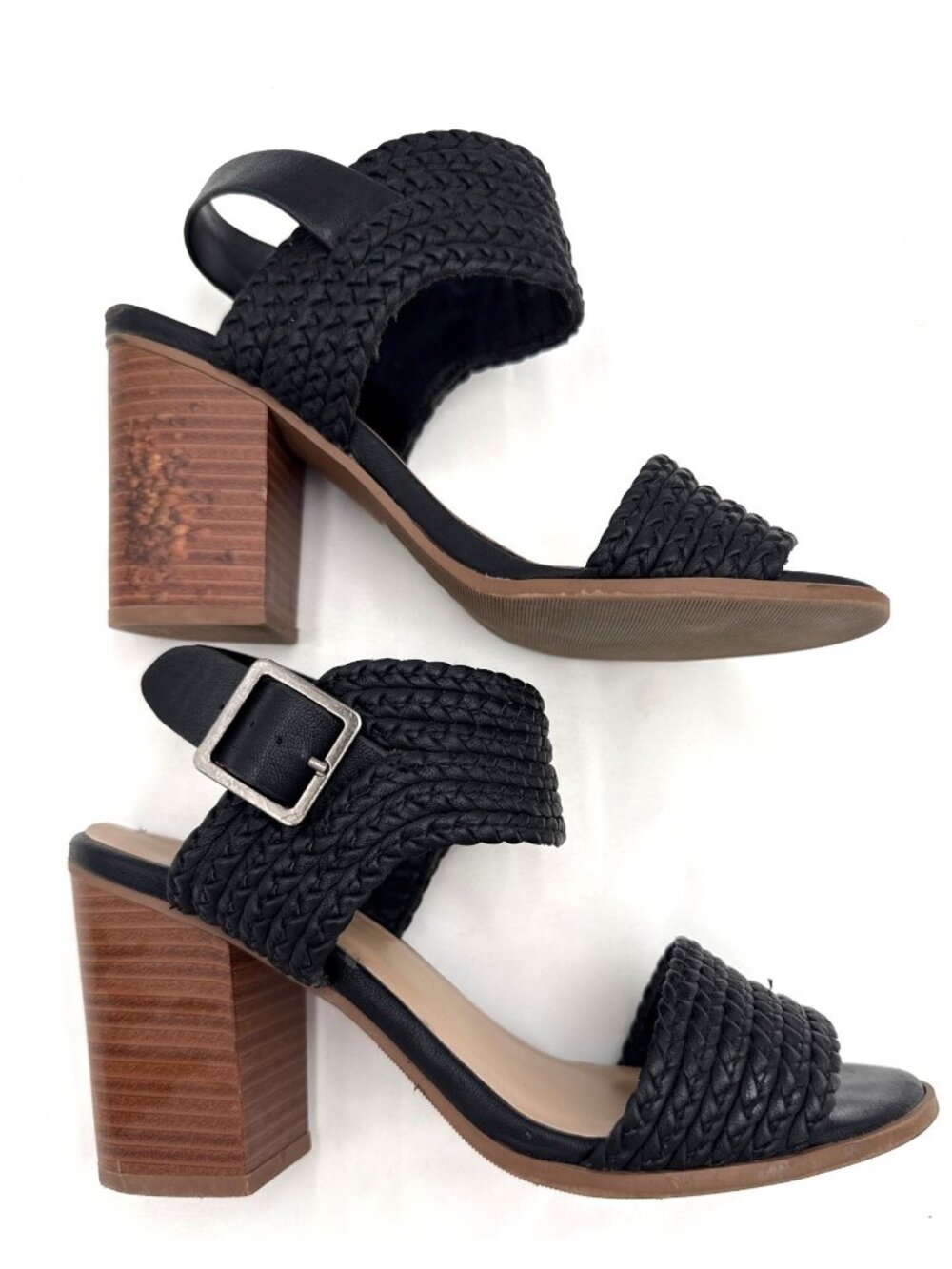 Soda Braided Black Heeled Sandals Adjustable Buckle Strap Size 6  Business